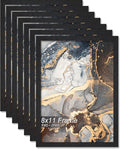 Engineered Wood 8x11 Picture Frame Set of 6, Black Frame for 8 x 11 Inch Picture Poster Photo, Light Weight 8 by 11 Frame with Wood-grain for Wall - 6 Pack/Black/8"x11"