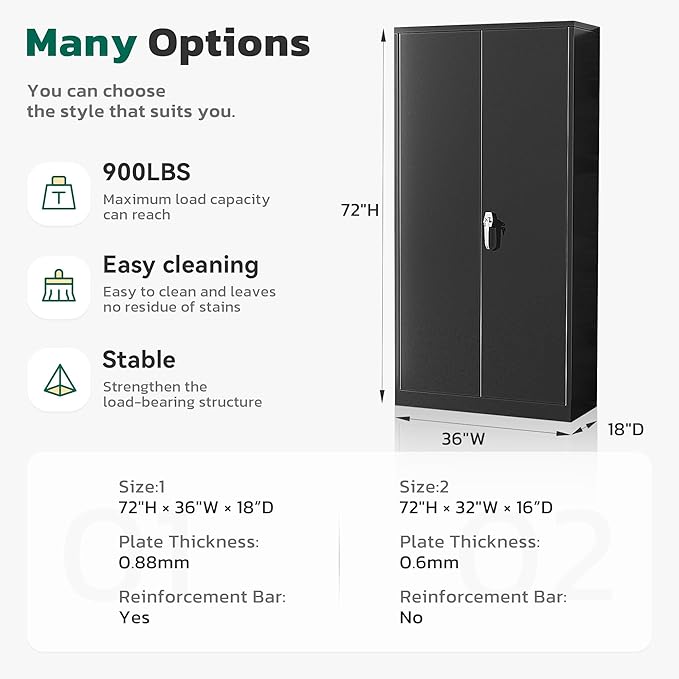 Greenvelly Metal Garage Storage Cabinet with 2 Doors and 4 Adjustable Shelves, 72”H Steel Lockable Storage Cabinet,Tall Metal Cabinet Locking File Cabinet for Office,Home, Garage, Gym, School