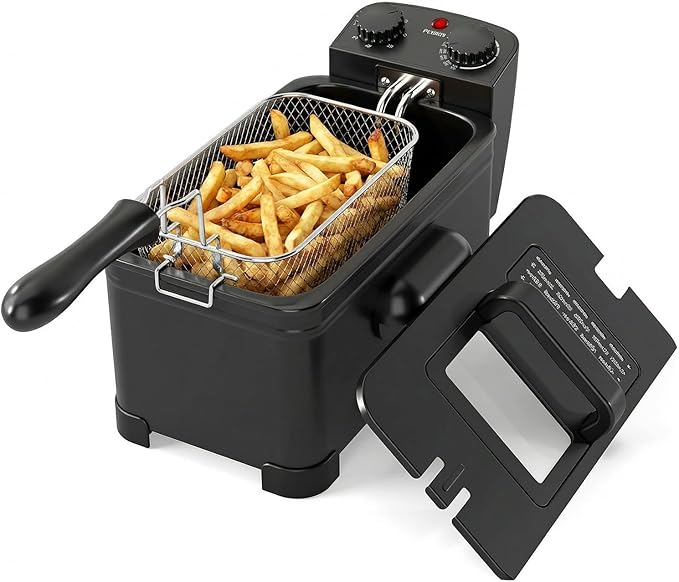 SIMOE Electric Deep Fryer with Basket, 1700W Countertop Oil Fryer with Adjustable Temperature, Lid with Viewing Window, 3 Liter / 12 Cup Oil Capacity, Small Deep Fryer Pot for Home Use, Easy to Clean