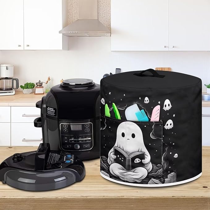 TODIYADDU Black Cute Ghost Pressure Cooker Cover for Women Trendy Instant Pot Cover with Top Handle and Pocket Kitchen Appliance Cover Dust Cover for 3 Quart Instant Pot and Extra Accessories Gifts