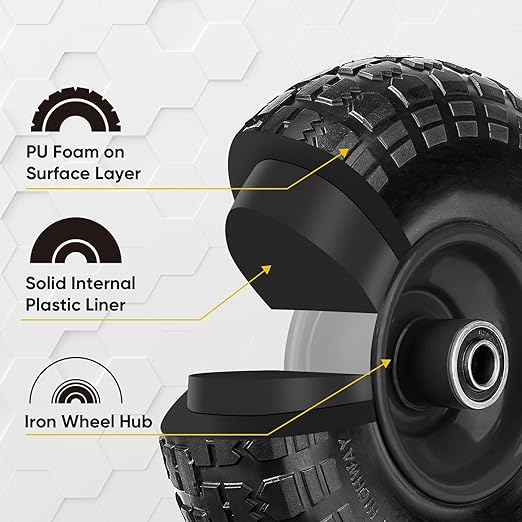 TICONN 4.00-6 Tire and Wheel Flat Free, 4 Pack 13" Solid Tires with 5/8" Axle Bore Hole and Double Sealed Bearings, Perfect for Wheelbarrow, Garden Cart, Wagon, Dolly (Black, 4PK)