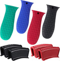 Patelai 8 Pcs Silicone Pot Holders Set Cast Iron Handle Cover Heat Resistant Pot Handle Covers Potholder Non Slip Reusable Pan Sleeve for Frying Pan Kitchen Supplies(Blue, Red, Green, Black)