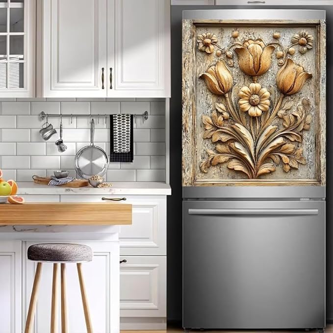 Rustic Wood Farmhouse Scene Floral Magnetic Dishwasher Cover Vinyl Sticker,Vintage Wooden Dishwasher Magnet Cover,Fridge Door Cover Magnets Art Skin Panel Decal for Home Decor, 23"X26"