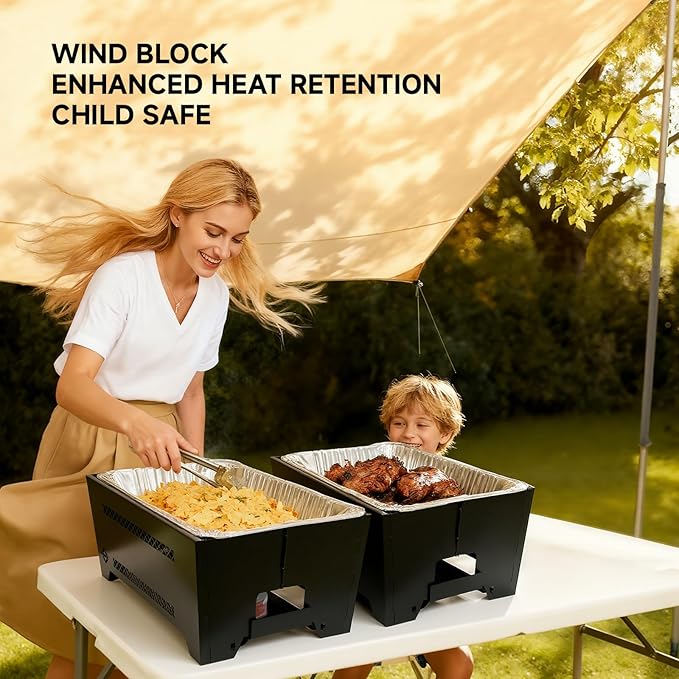 Chafing Racks for Foil Pans,Windproof Food Racks for Party Buffet with Chafing Fuel Drawer,Foldable Food Warmer Rack for Weddings,Camping and Parties 2PCS