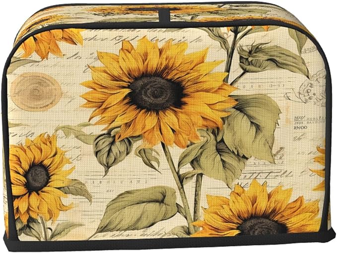 Toaster Cover 2 Slice Retro Sunflower Waterproof Appliance Cover with Hang Loop Bread Baker Toaster Cover for Kitchen