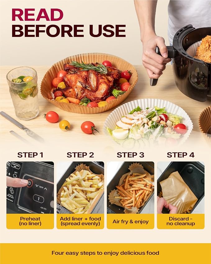 Katbite Air Fryer Liners Disposable - 8 inch Square Non-Stick Perforated Airfryer Paper Liners, Unbleached Parchment Paper for 5 to 8 Qt Basket, Frying, Baking, Cooking, Roasting, Easy Cleanup, 130pcs