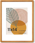 Axeman 11x14 Picture Frame - Solid Teak Wood 11x14 Frame With Mat for 8x10 - Rounded Corner 11 x 14 Picture Frame with Tempered Glass for Wall Display