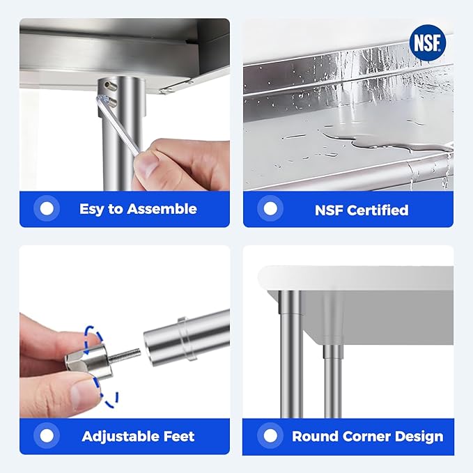 OSTBA Stainless Steel Table for Prep & Work 24x36 Inches with Backsplash, NSF Metal Commercial Heavy Duty Table with Adjustable Undershelf and Foot for Restaurant Kitchen Home and Hotel