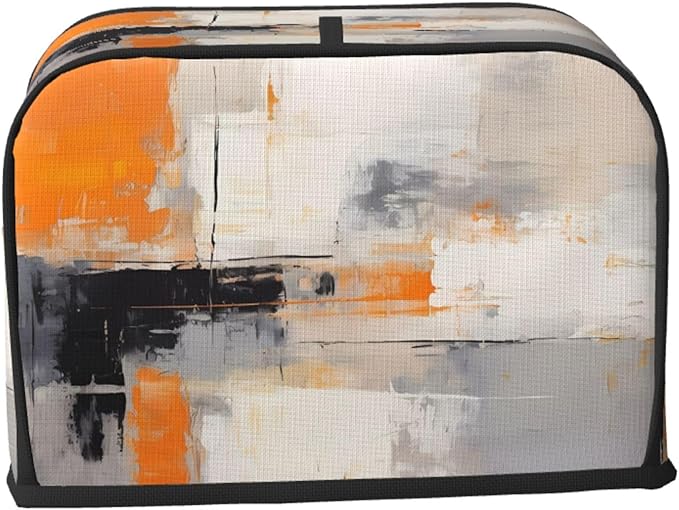 Toaster Cover 2 Slice Orange Gray Art Painting Waterproof Appliance Cover with Hang Loop Bread Baker Toaster Cover for Kitchen