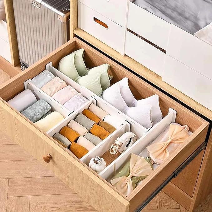 12 Pack Drawer Dividers for Clothes, 3.74" High 14.76"-25.79" Adjustable Expandable Dresser Drawer Organizer, Clear Plastic Separators for Dresser, Baby Clothing, Underwear, Cosmetic, Toile