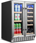 AAOBOSI Upgraded 88 Cans Dual Zone Wine and Beverage Cooler,Built-in and Freestanding,Removable Fashion Wooden Frame,Intelligent Digital Temperatrue Control,Low Noise,Dual Zone 24 Inch 19 Bottles