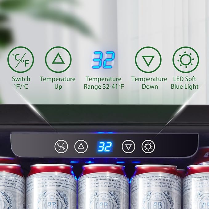 Kalamera Beverage Refrigerator, 24 inch Under Counter Drink Cooler for 154 Cans 32-41℉ Temperature Range, Built-in or Freestanding Ooutdoor Fridge with Stainless Steel Door