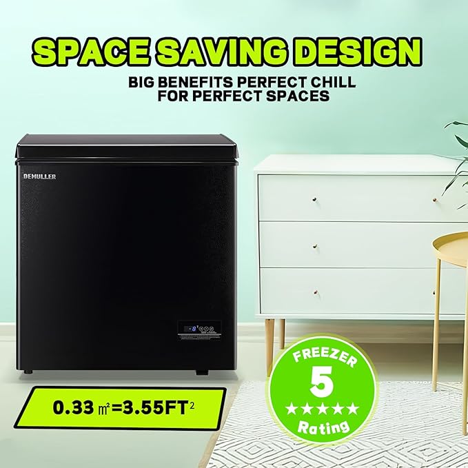 Chest Deep Freezer with 2 Hanging Baskets Electronic Control to 1℉Top Open Door Open Freezer Energy Saving Quiet Operation Perfect for Dorm, Garage and RVS, Black