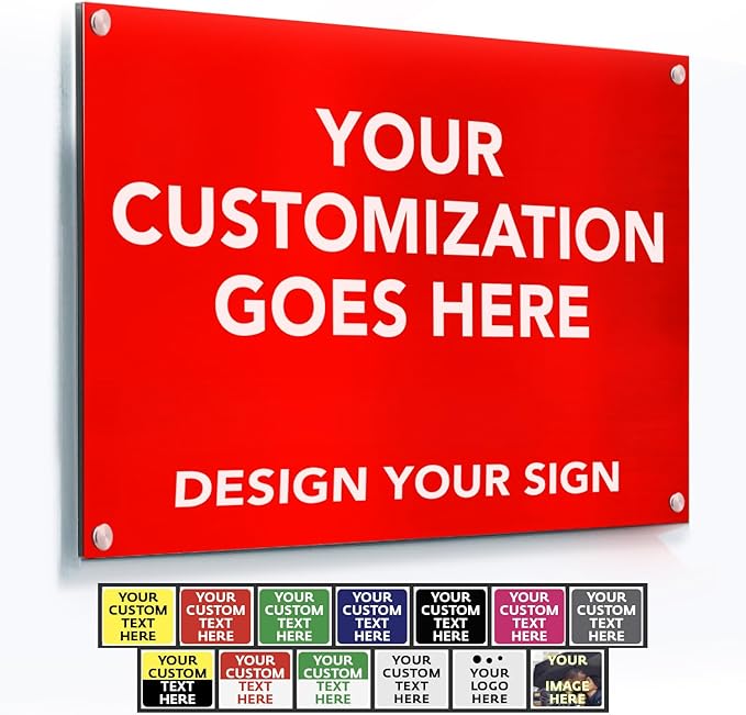 Custom Outdoor Metal Signs - Personalized Aluminum Business Signs, Waterproof, White Aluminum (Red Background, 10x7 In)