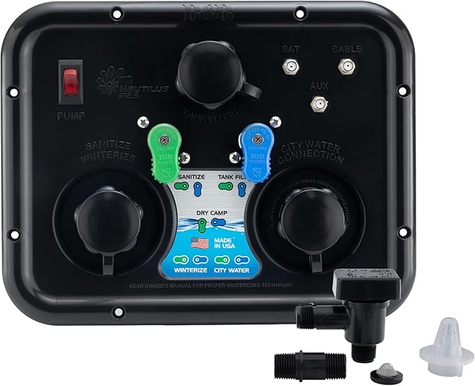 RecPro RV Water Management Panel | Nautilus P2.5 | 7-Function City-Water Fill | Made in America (Black, Include Install Kit)