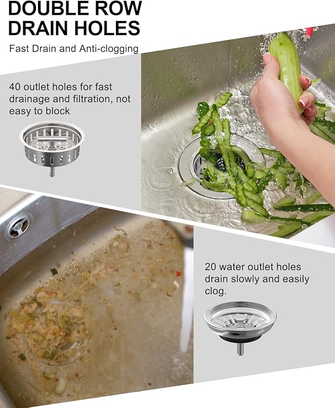 BOTEMY B9171 Kitchen Sink Drain 3 1/2 Inch Kitchen Sink Drain Strainer Assmebly Kit Stainless Steel Sink Strainer Basket/Drain Stopper for 3.5'' Standard American Drain Hole (Polished)