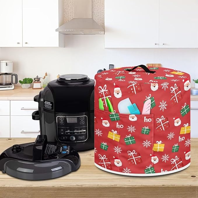 Pressure Cooker Cover for Women,Santa Claus Print Dust Protection Insulated Rice Cooker Cover Lining Dust Cover with Pockets for Instant Pot 6 Quart Appliance Cover