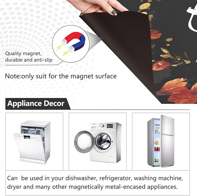 Fall Black Leaves Dishwasher Magnet Cover Front Door Magnetic Dishwasher Cover Decorative Refrigerator Magnet Covers Appliances Stickers for Home Kitchen Decor, 23" x 26"