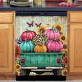 Fall Pumpkin Truck Magnetic Dishwasher Cover Vinyl Sticker,Farm Harvest Sunflowers Dishwasher Magnet Cover, Rustic Barn Fridge Door Cover Magnets Art Skin Panel Decal for Home Decor, 23"X26"