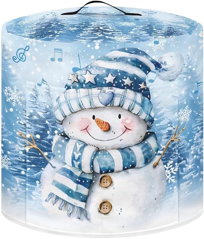 Christmas Theme Kitchen Appliance Dust Cover 6 Quart Pressure Cooker/Air Fryer/Rice Cooker Cover with Top Handle and Storage Pocker, Cute Snowman Blue