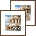 Vittanly 12x12 Picture Frame Set of 2, Solid Wood Frame for Wall Art Photo and Prints, Display Photo 8x8 with Mat or 12x12 without Mat, Brown