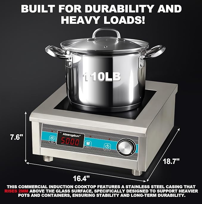 5000W Commercial Induction Cooktop - Professional Electric Burner with Timer for Restaurant