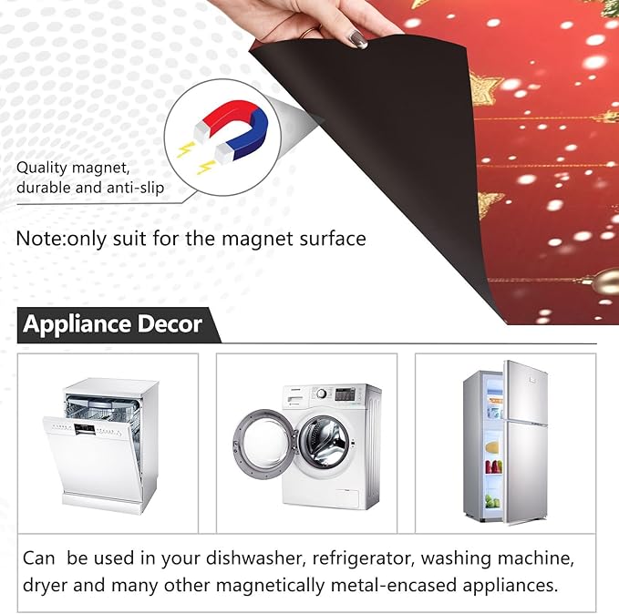 Christmas Tree Dishwasher Magnet Cover Panel,Xmas Balls Red Magnetic Dishwasher Covers Refrigerator Sticker Decal Christmas Decorative Washing Machine Cover for Home Kitchen,23x26in