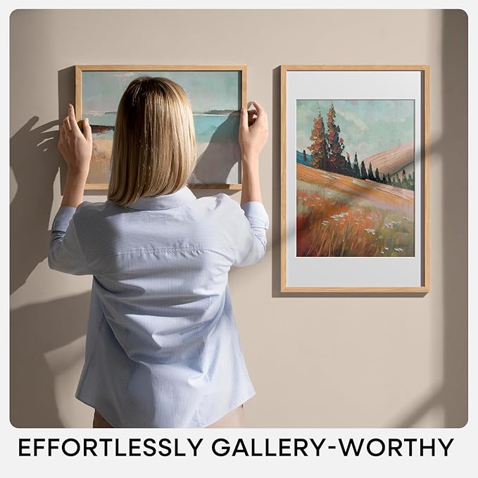 Homeforia 20x24 Picture Frame Wood, High End Natural Oak 20x24 Frame Matted to 16x20 Photo, 20 x 24 Light Wooden Poster Frames with Mat 16 by 20, 24by20 Thin Frames, Tempered Glass, Wall Kit, Set of 2