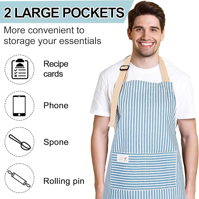 Janmercy 24 Pcs Aprons for Women Men with 2 Pockets Linen Cooking Kitchen Apron Adjustable Bib Chef Apron Bulk Aprons Unisex
