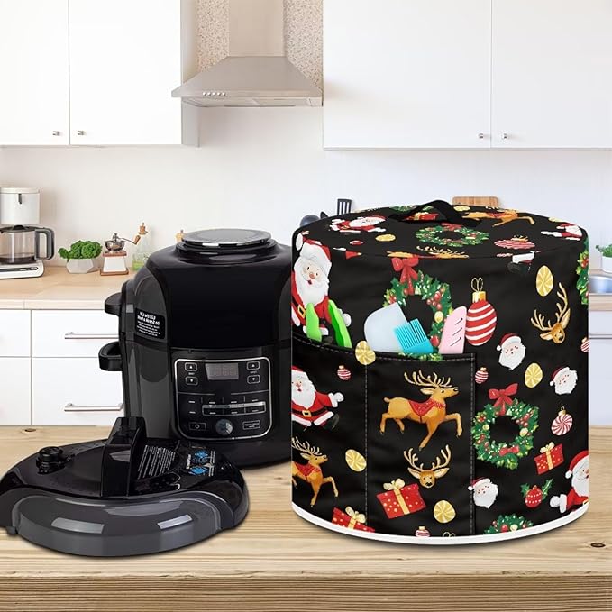 Cartoon Santa Claus Dust Cover Instant Pot and Extra Accessories Dust Proof Easy to Clean Pressure Cooker Cover Electric Appliance Cover Air Fryer Accessories with Storage Pocket Size M