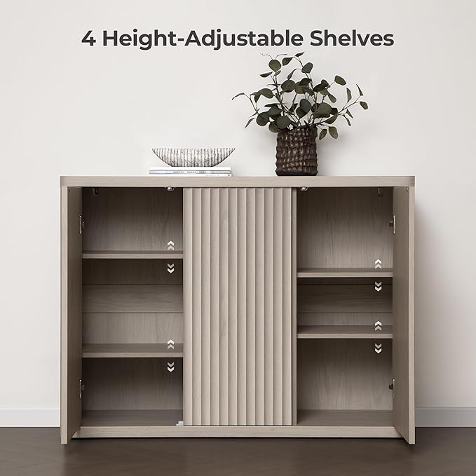 SICOTAS Buffet Cabinet with Storage Accent Sideboard with 3 Doors Modern 46.6" Wide Credenza Fluted Buffet Table Media Console Cabinet Entryway Cabinets for Living Room Kitchen Dining Room Hallway