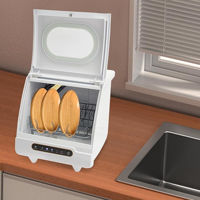 Portable Countertop Dishwasher, Compact Dishwasher, Mini Dishwasher with 5-Liter Built-in Water Tank for Apartments & RVs, Dorms and RVs,High-Temp& Air-Dry Function, No Hookup Needed,White