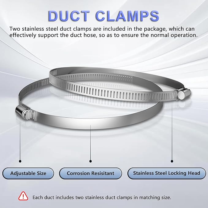 4 Inch Flexible Ducting Hose 12 Feet Black Aluminum Ducting -4 Layer Protection Dryer Vent Hose for HVAC Heating Cooling Ventilation and Exhaust, 2 Clamps Included
