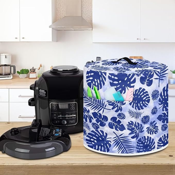 Flashideas Palm Leaves Pressure Cooker Cover for Women Insulated Rice Cooker Cover with Easy to Clean Lining Stain Resistant Dust Cover with Pockets for Instant Pot 6 Quart Appliance Cover