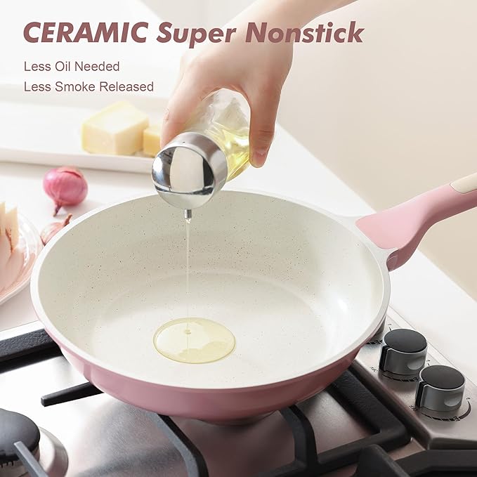 SENSARTE Nonstick Ceramic Frying Pan 12.5-Inch, Healthy Non Toxic Skillet, Induction Omelet Pan with Heat Resistant Handle, PFAS-Free, Pink