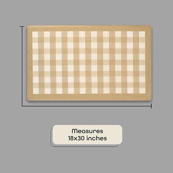 Anti-Fatigue Floor Comfort Mat - 18 x 30 Inch (Buffalo Check Taupe) - Waterproof Non-Slip Rug - Easy to Clean Cushioned Mat for Kitchen, Bathroom, Standing Desk & Office - Achim Home Decor