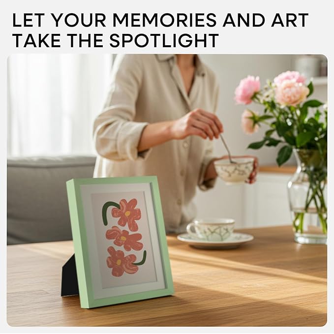 Homeforia Sage Green 4x6 Picture Frame, High End Metal 4 x 6 Frames with Mat 3 x 5 for Print, 4by6 Desk Frame Matted to 3x5 in Photo, 4 by 6 Wall or Tabletop Frames, Tempered Glass, Wall Kit, Set of 2