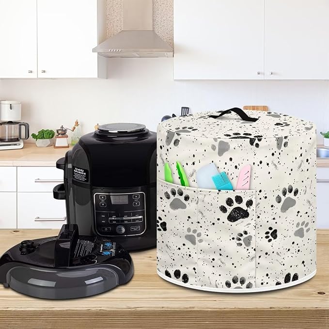 TODIYADDU Spot Paw Print Pressure Cooker Cover with Handle and Storage Pocket for Extra Accessories Portable Kitchen Small Appliance Dust Cover Protective Case Cover for Air Fryer Toaster Presents