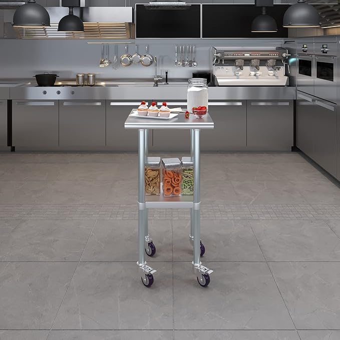AmGood 20" Long x 20" Deep Stainless Steel Table with Casters
