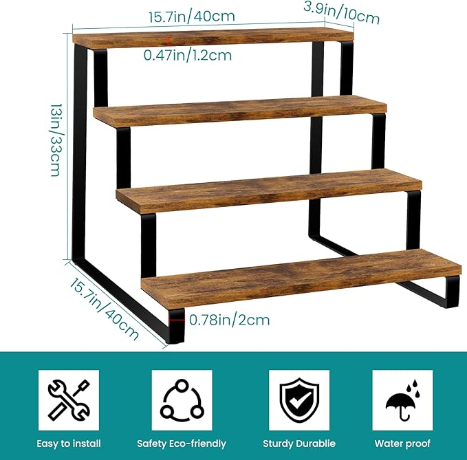 ELITEROO Wood Display Stand, 4 Tier Perfume Stand Organizer, Display Riser for Food, Tiered Cupcake Stand Risers, Table Display Shelf for Vendors Event, Candles, Tumblers, Soaps