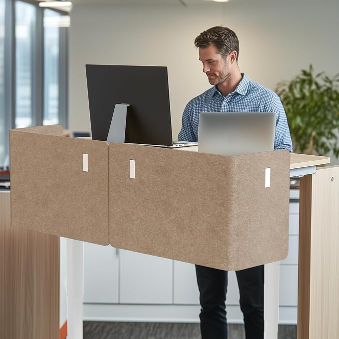Desk Privacy Panel,2PCS L-Shaped Clamp-On Office Desk Divider,2-in-1 Adjustable Acoustic Desktop Partition Or Under Desk Modesty Screen,for Office,Home,Felt(Dark Camel, 47.2" x 17.7")