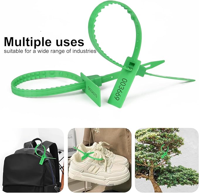 Heavy Duty Plastic Security Seal - Self Locking Tamper Evident Shipping Tags, Numbered Pull Tight Securing Straps for Truck Trailer, Length 337 mm 13.2" (Green 1000 PCS)