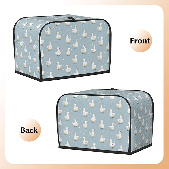2 Slice Toaster Cover for Kitchen Geese Pattern Pastel Waterproof and Dustproof Toaster Dust Cover with Side Pockets Decorative Universal Cover for Wide Slot Toasters and Small Appliances