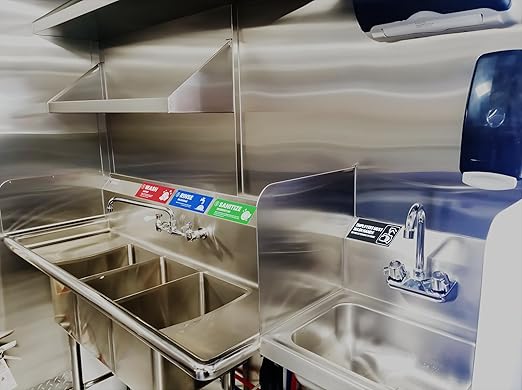 [Enhanced] Wash Rinse Sanitize Sink Labels, Hand Wash Only, and Employee Must Wash Hands | 3 Compartment Sink Stickers | Training Labels for Dishwashing | Food Service Operators (1 Set: 6 x 2 in)