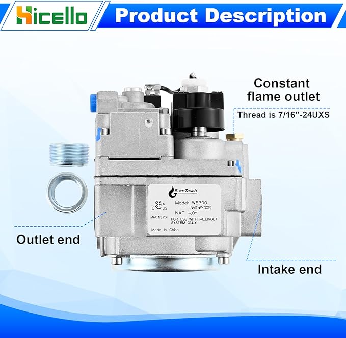 Replacement for Robertshaw 700-506 Millivolt Gas Valve - 700 Series 200,000 BTU/H Fast Opening, Compatible with Natural Gas Water Heaters, Furnaces & Commercial Gas Fryers