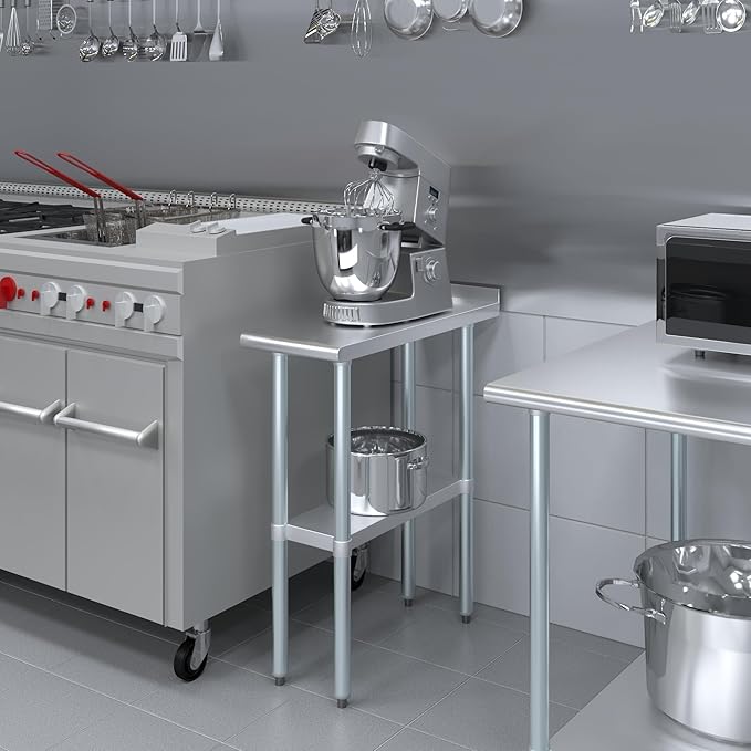 AmGood Stainless Steel Work Table with 1.5" Backsplash | Metal Kitchen Food Prep Table | NSF (12" Long x 30" Deep)