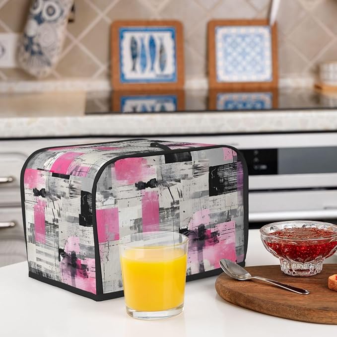 Toaster Cover 2 Slice Art Pink Black White Texture Waterproof Appliance Cover with Hang Loop Bread Baker Toaster Cover for Kitchen