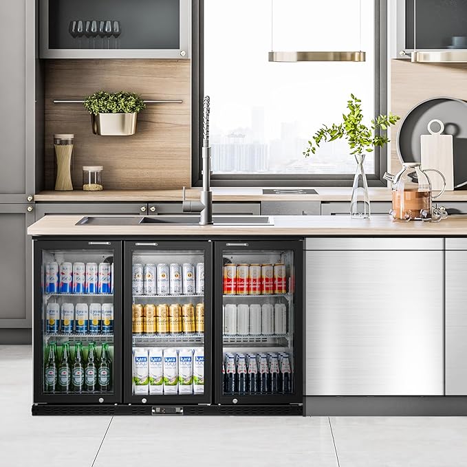 Back Bar Cooler with 3 Glass Doors Under Counter Commercial Beverage Refrigerator 11.5 Cu.ft. ETL Black Drink Fridges for Beer, Wine,Soda, Drinks