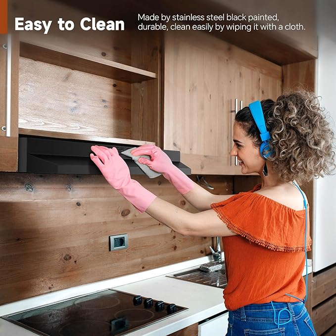 SNDOAS Black Range Hood 36 inch,Ductless Under Cabinet Range Hood Included Carbon Sponge Filter,Ducted Optional,Kitchen Hood 36 inch with 2 Vents,2 Speeds,Hard Wired Stove Vent