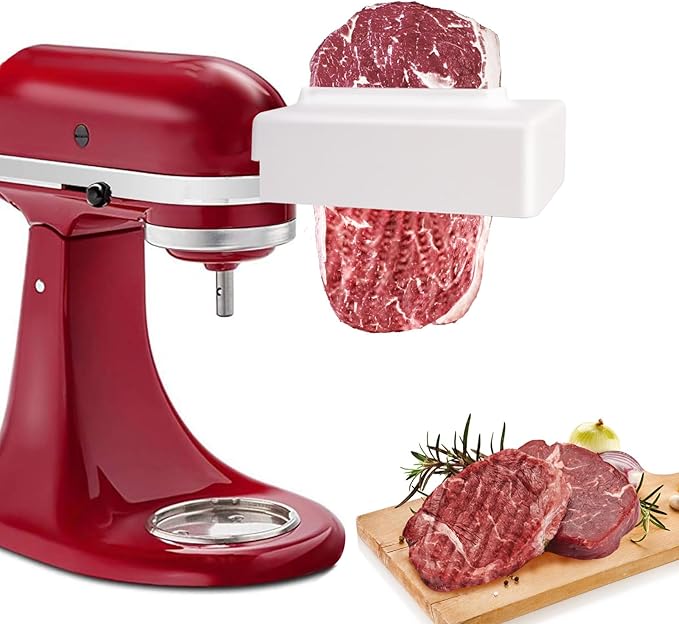 Meat Tenderizer for Kitchenaid, Meat Tenderize Attachment for Kitchenaid and Cuisinart Stand Mixer with Stainless Gears, White